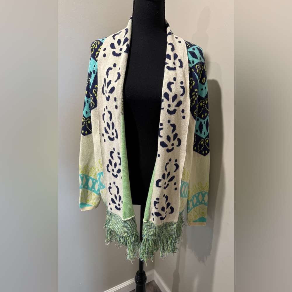 Gypsy 05 Global‎ XS Village Boho Geometric Fringe Cardigan Sweater
